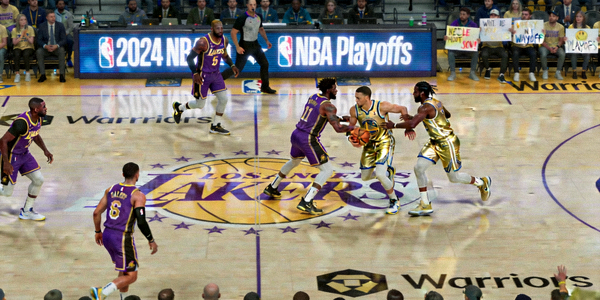 NBA季后赛洛杉矶湖人队与金州勇士队对决的高清直播画面